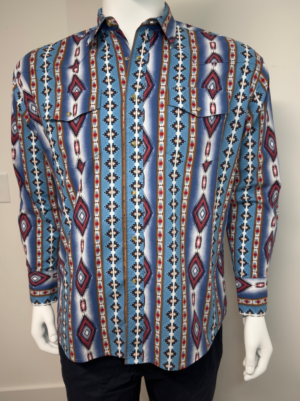 Wrangler Western Shirt Mens XL Aztec Southwestern Horn Snap Cotton Cowboy